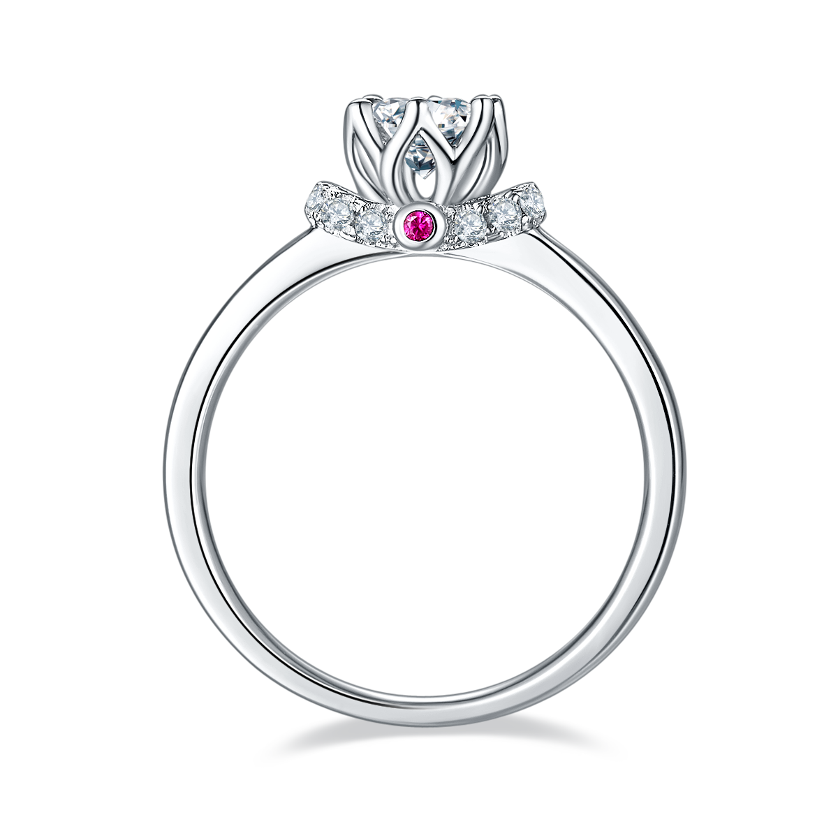 Straight arm coronation S925 silver plated platinum Moissanite women's ring 50 points D-grade